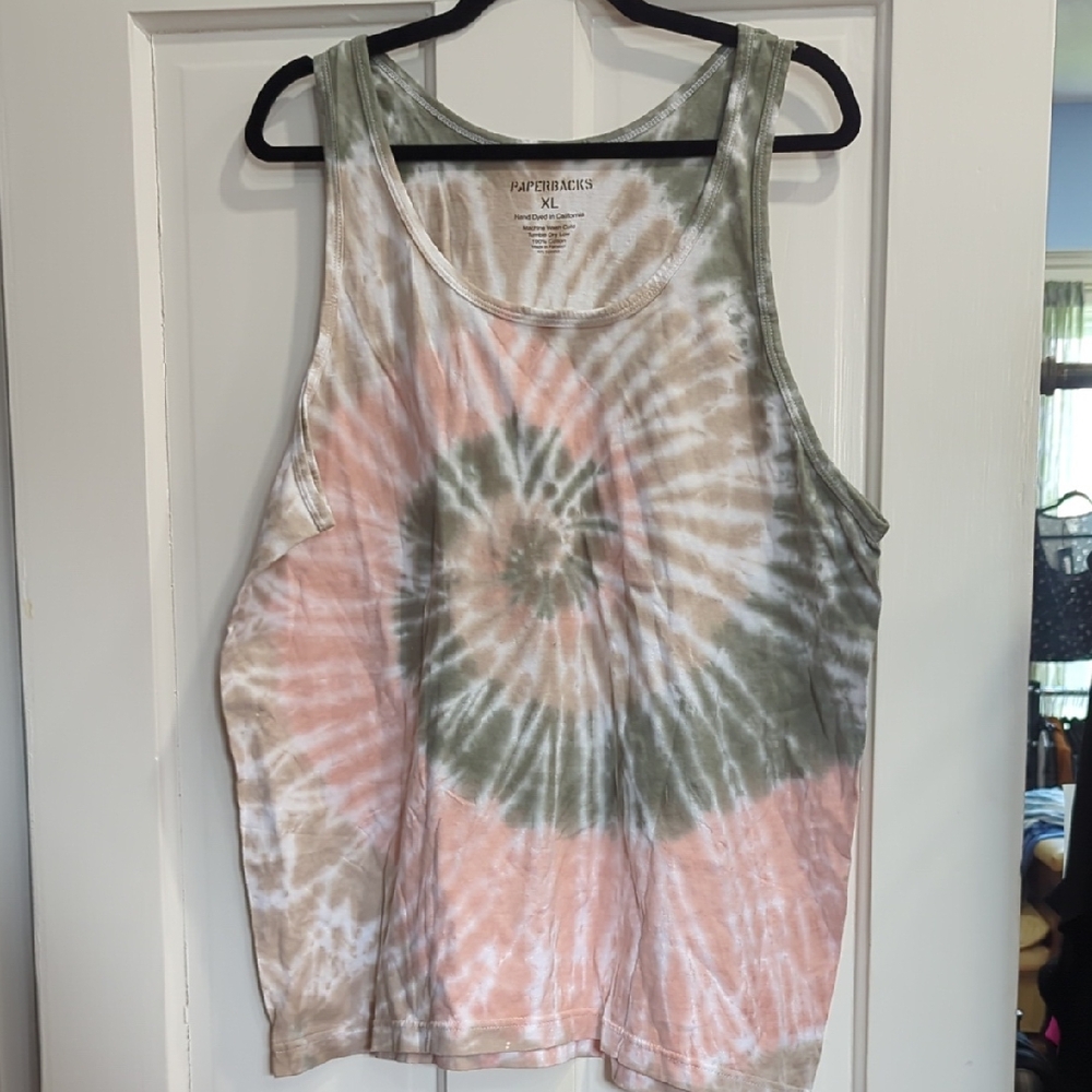 Paperbacks Tie-Dye Tank Top - Olive and Peach